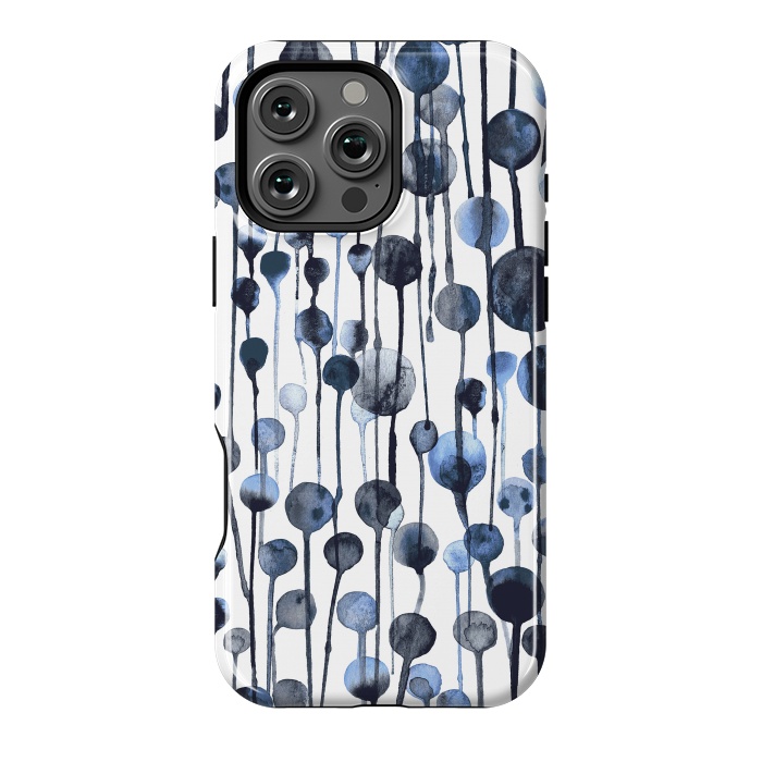 iPhone 16 Pro Max StrongFit Dripping Watercolor Dots Navy by Ninola Design