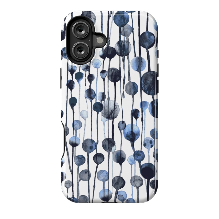 iPhone 16 Plus StrongFit Dripping Watercolor Dots Navy by Ninola Design