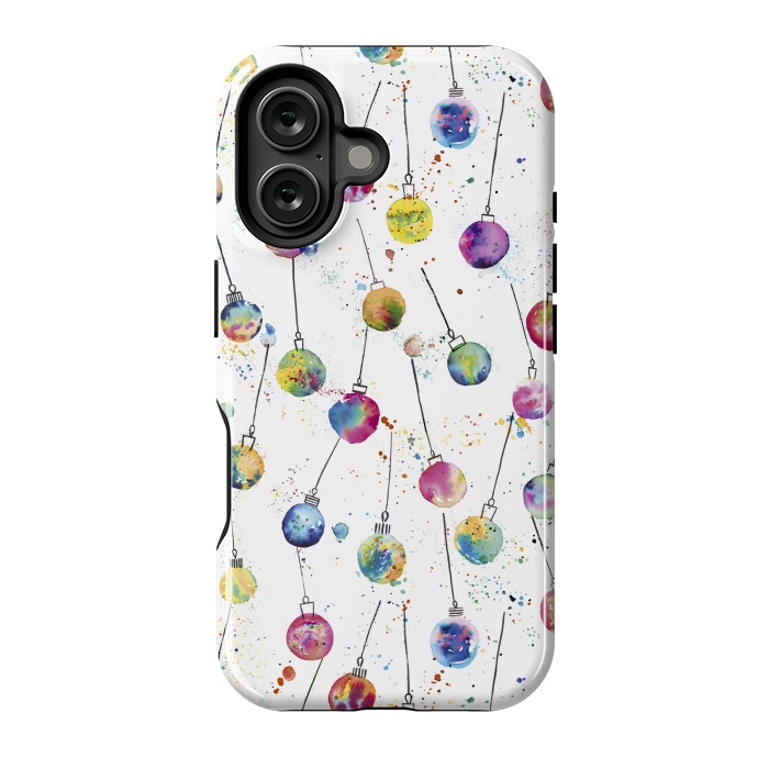 iPhone 16 StrongFit Christmas Watercolor Baubles by Ninola Design