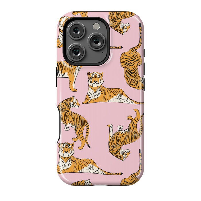 iPhone 16 Pro StrongFit Tiger Pattern, pink, 001 by Jelena Obradovic