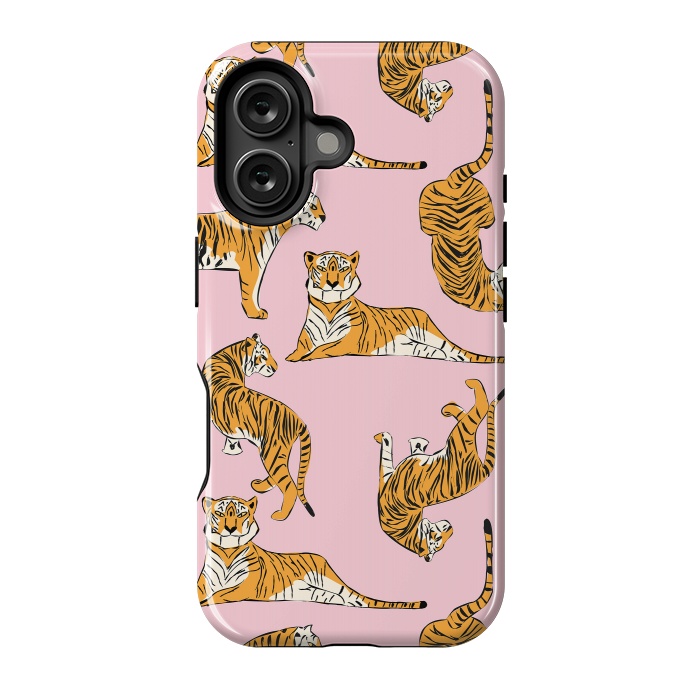 iPhone 16 StrongFit Tiger Pattern, pink, 001 by Jelena Obradovic