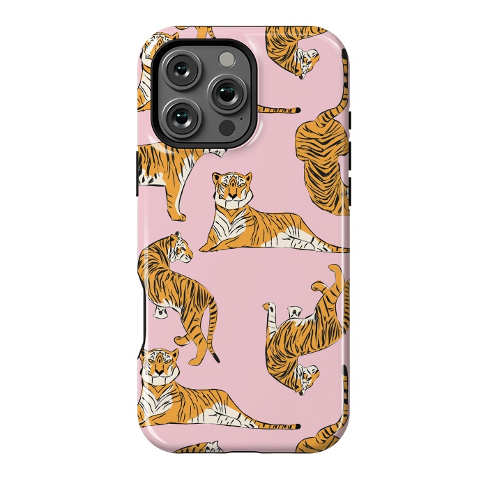 iPhone 16 Pro Max StrongFit Tiger Pattern, pink, 001 by Jelena Obradovic