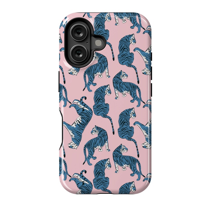 iPhone 16 StrongFit Tiger Pattern, blue&pink, 003 by Jelena Obradovic