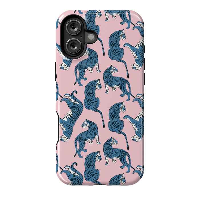 iPhone 16 Plus StrongFit Tiger Pattern, blue&pink, 003 by Jelena Obradovic