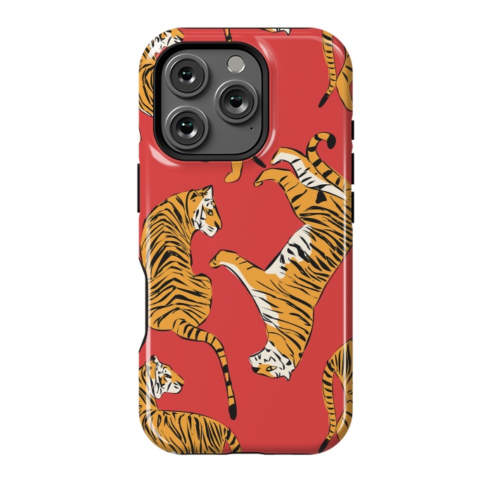 iPhone 16 Pro StrongFit Tiger Pattern, red, 005 by Jelena Obradovic