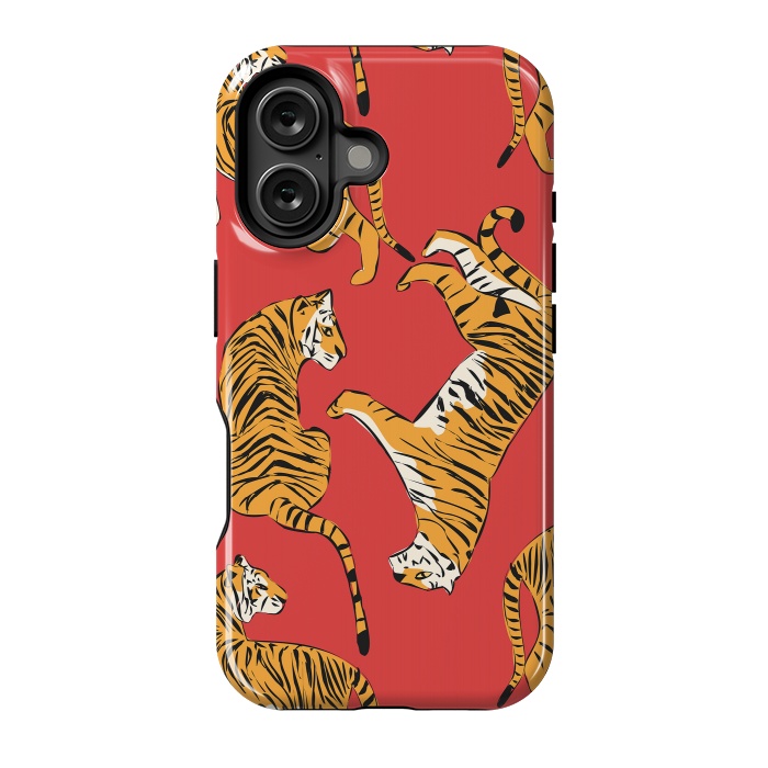 iPhone 16 StrongFit Tiger Pattern, red, 005 by Jelena Obradovic