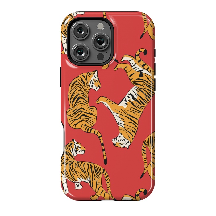 iPhone 16 Pro Max StrongFit Tiger Pattern, red, 005 by Jelena Obradovic