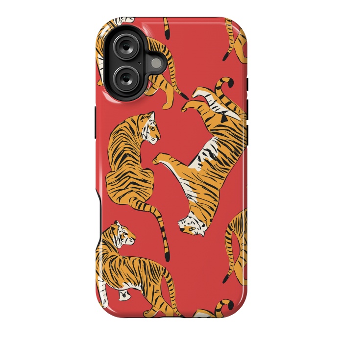 iPhone 16 Plus StrongFit Tiger Pattern, red, 005 by Jelena Obradovic