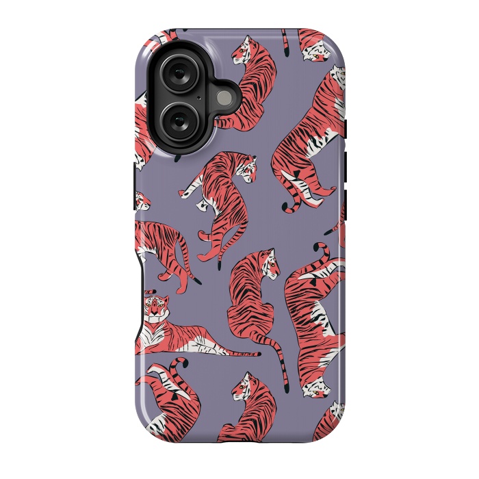 iPhone 16 StrongFit Tiger pattern, purple, 007 by Jelena Obradovic