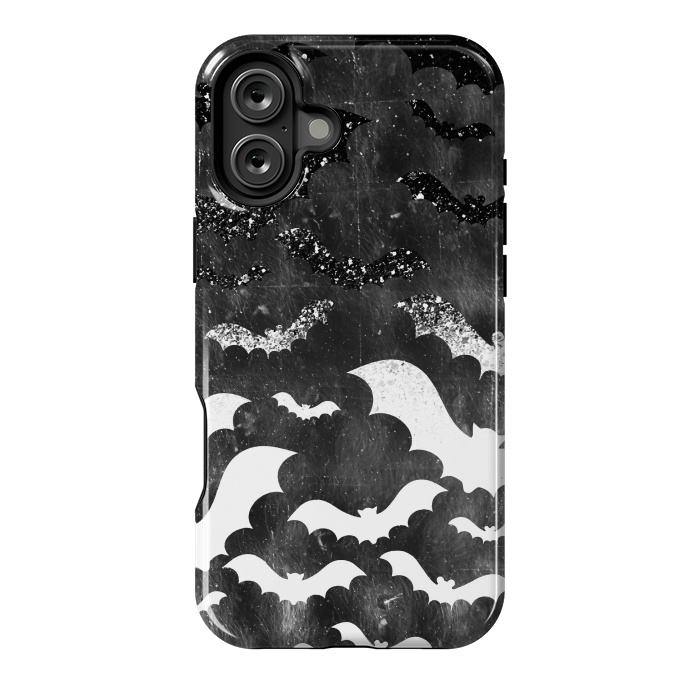 iPhone 16 Plus StrongFit Silver glitter Halloween bats by Oana 