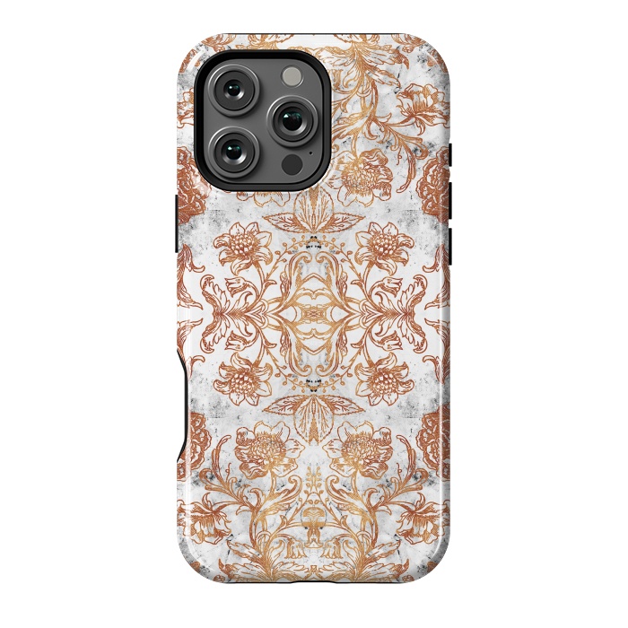 iPhone 16 Pro Max StrongFit Elegant golden line art flowers on white marble by Oana 