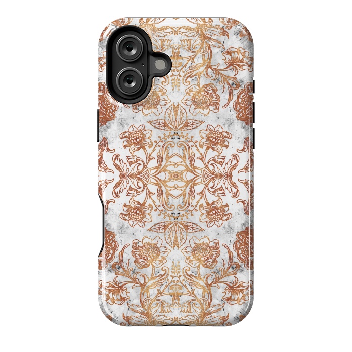 iPhone 16 Plus StrongFit Elegant golden line art flowers on white marble by Oana 