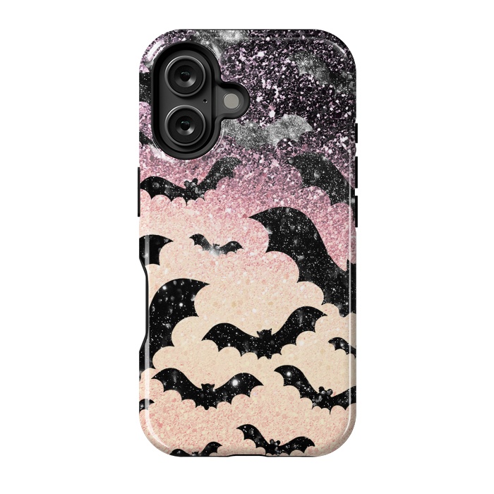 iPhone 16 StrongFit Bats in glitter starry night - Halloween by Oana 