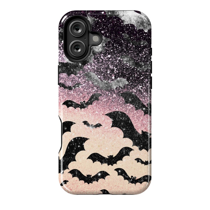 iPhone 16 Plus StrongFit Bats in glitter starry night - Halloween by Oana 