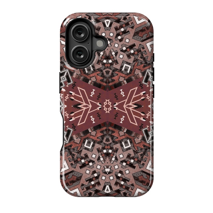 iPhone 16 StrongFit Ethnic geometric pattern in autumnal brown by Oana 