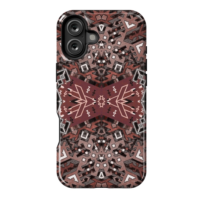 iPhone 16 Plus StrongFit Ethnic geometric pattern in autumnal brown by Oana 