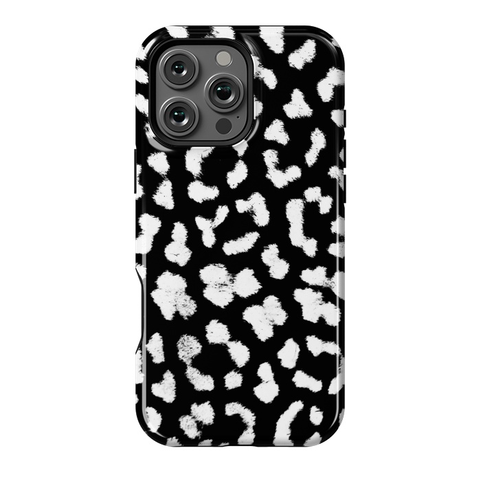 iPhone 16 Pro Max StrongFit Black and white leopard print brushed spots by Oana 