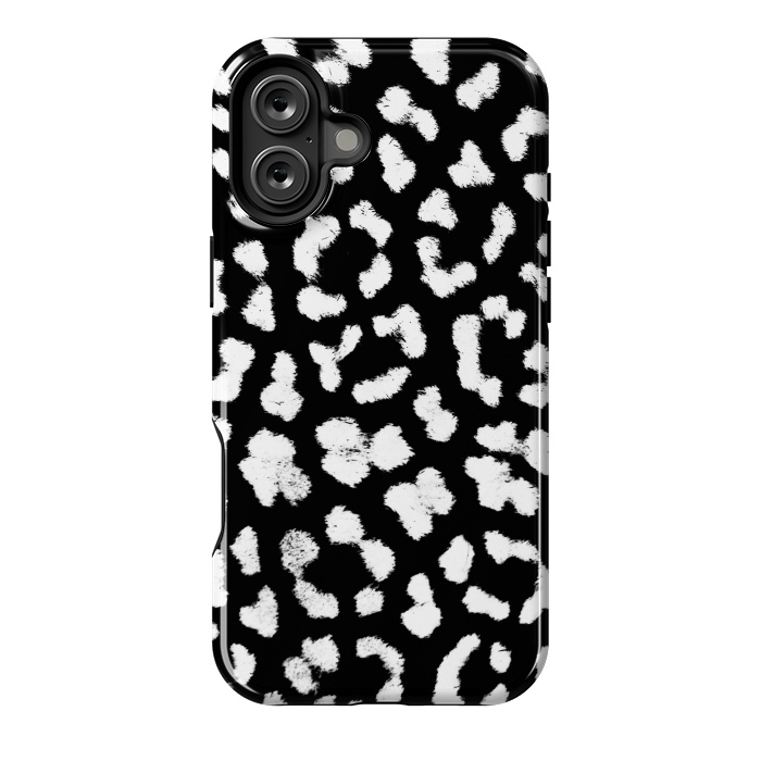 iPhone 16 Plus StrongFit Black and white leopard print brushed spots by Oana 