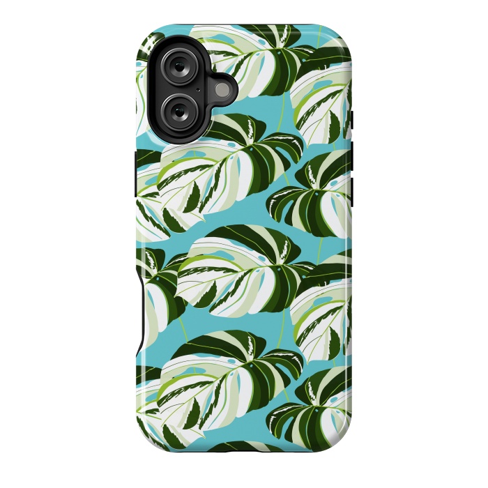 iPhone 16 Plus StrongFit Summer Variegated Monstera | Rainforest Jungle botanical Plants Illustration | Boho Tropical Nature by Uma Prabhakar Gokhale