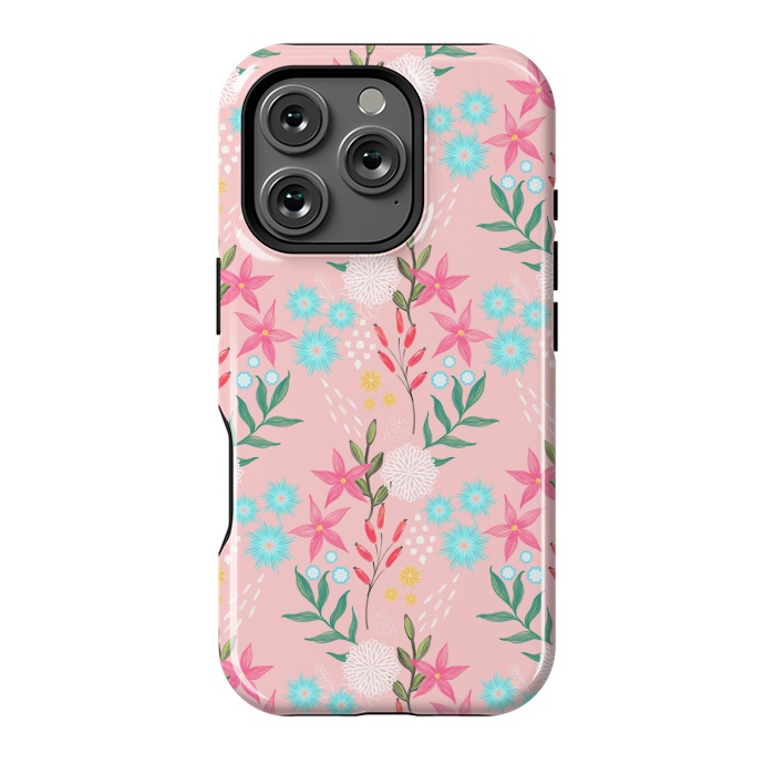 iPhone 16 Pro StrongFit Cute Pink Flowers Creative Art Pattern by InovArts