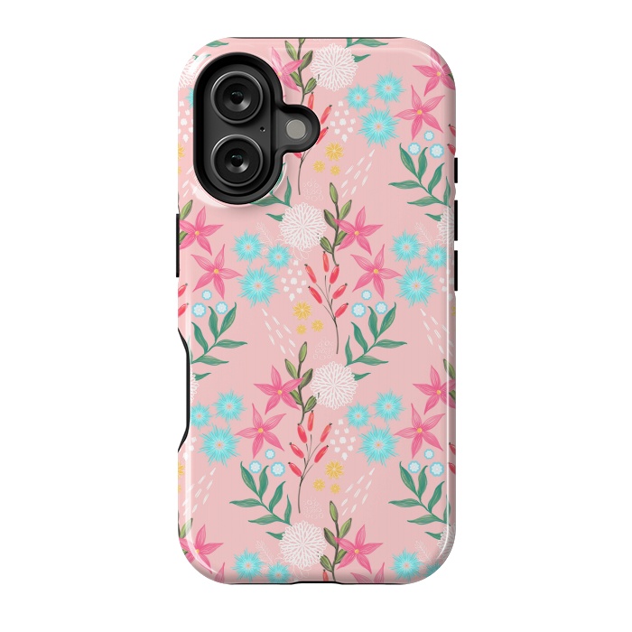 iPhone 16 StrongFit Cute Pink Flowers Creative Art Pattern by InovArts