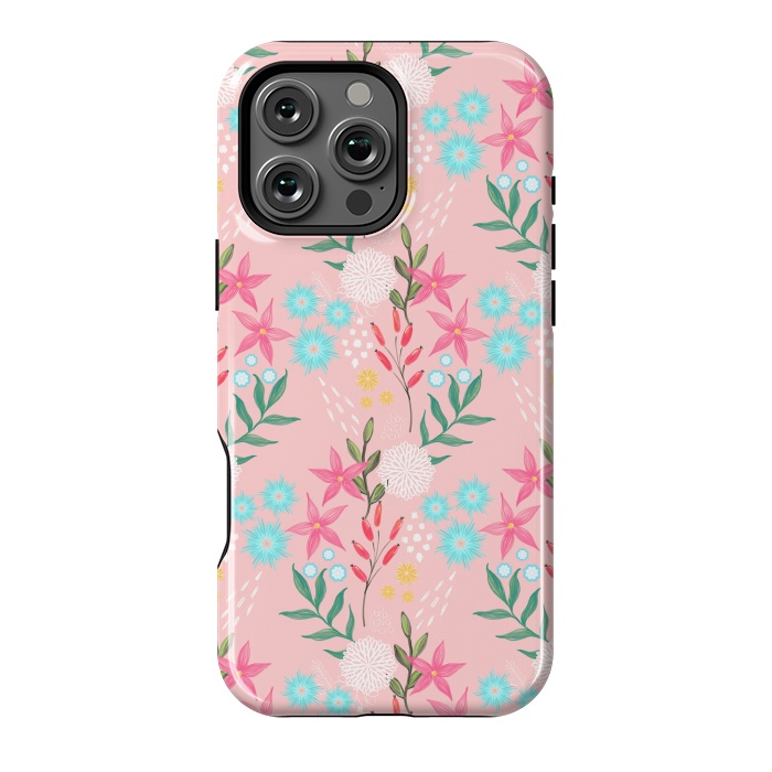 iPhone 16 Pro Max StrongFit Cute Pink Flowers Creative Art Pattern by InovArts