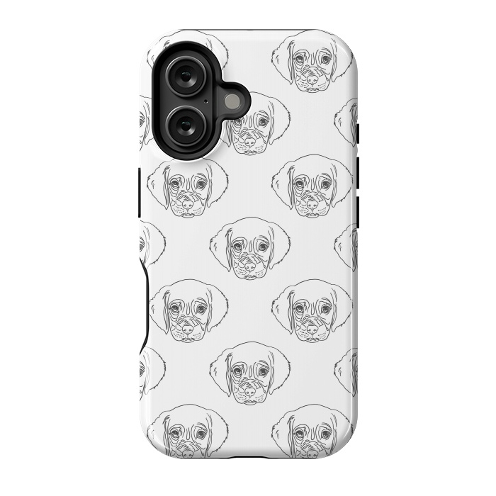 iPhone 16 StrongFit Cute Gray Puppy Dog Hand Drawn Strokes Pattern by InovArts