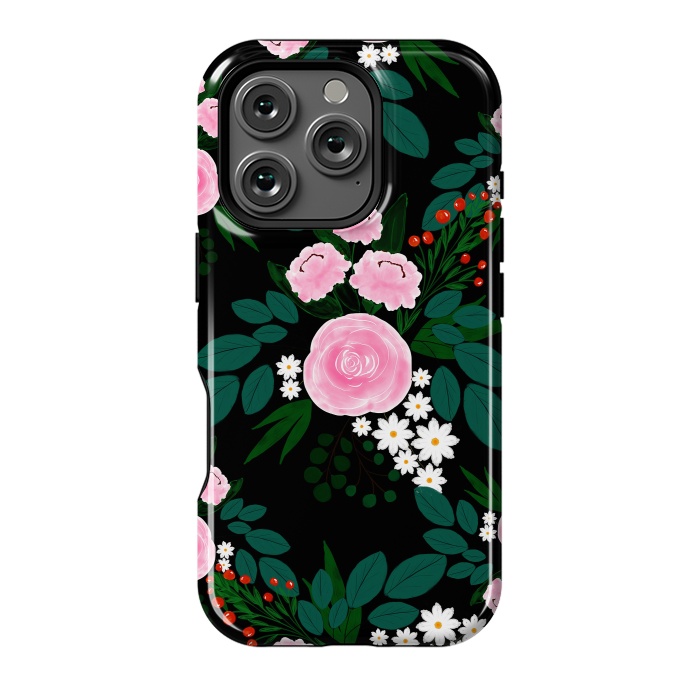 iPhone 16 Pro StrongFit Elegant Pink and white Floral watercolor Paint  by InovArts