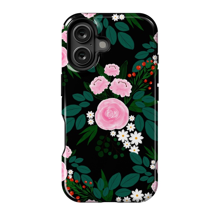 iPhone 16 StrongFit Elegant Pink and white Floral watercolor Paint  by InovArts