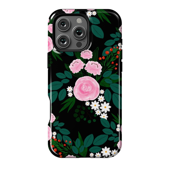 iPhone 16 Pro Max StrongFit Elegant Pink and white Floral watercolor Paint  by InovArts