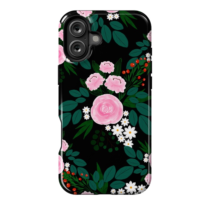 iPhone 16 Plus StrongFit Elegant Pink and white Floral watercolor Paint  by InovArts