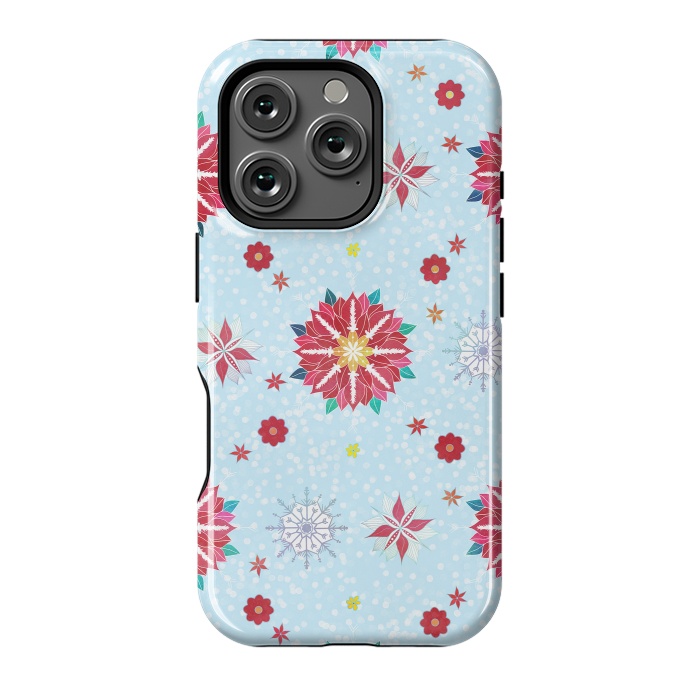 iPhone 16 Pro StrongFit Trendy Winter Red Poinsettias White Snowflakes Pattern by InovArts