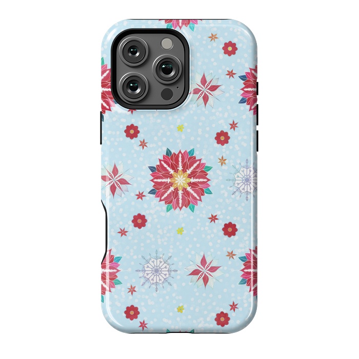 iPhone 16 Pro Max StrongFit Trendy Winter Red Poinsettias White Snowflakes Pattern by InovArts