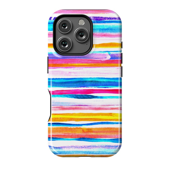 iPhone 16 Pro StrongFit Bright Hand Painted Gouache Beach Chair Stripes by Micklyn Le Feuvre