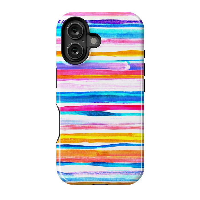 iPhone 16 StrongFit Bright Hand Painted Gouache Beach Chair Stripes by Micklyn Le Feuvre