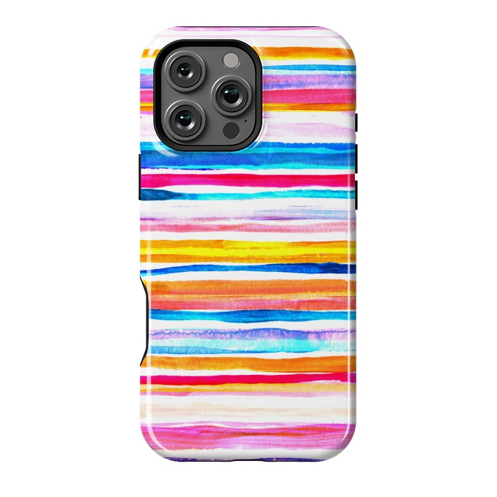 iPhone 16 Pro Max StrongFit Bright Hand Painted Gouache Beach Chair Stripes by Micklyn Le Feuvre