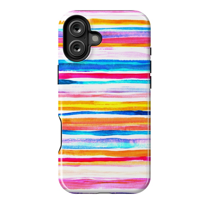 iPhone 16 Plus StrongFit Bright Hand Painted Gouache Beach Chair Stripes by Micklyn Le Feuvre