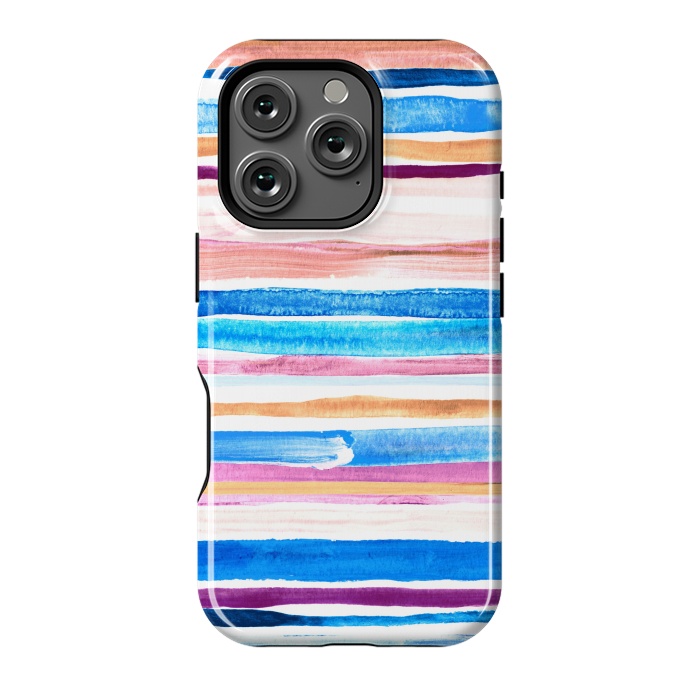 iPhone 16 Pro StrongFit Pastel Pink, Plum and Cobalt Blue Gouache Stripes by Micklyn Le Feuvre