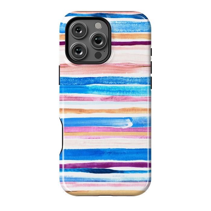 iPhone 16 Pro Max StrongFit Pastel Pink, Plum and Cobalt Blue Gouache Stripes by Micklyn Le Feuvre