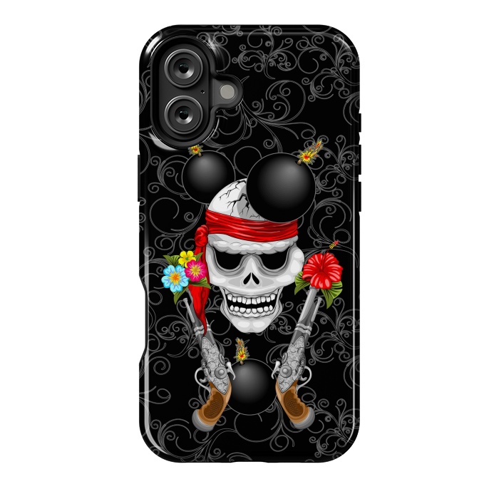 iPhone 16 Plus StrongFit Pirate Skull, Ancient Guns, Flowers and Cannonballs by BluedarkArt