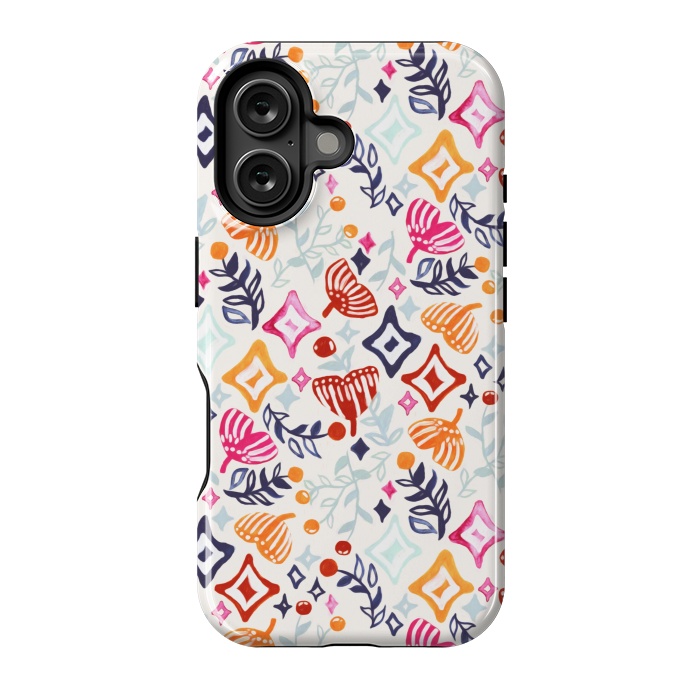 iPhone 16 StrongFit Christmas Abstract Ginkgo & Berry Pattern  by Tigatiga