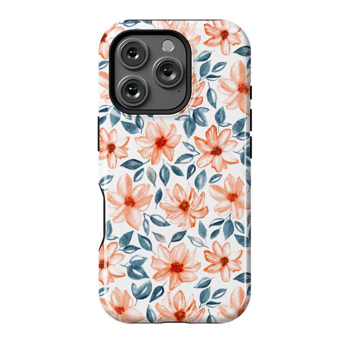 iPhone 16 Pro StrongFit Orange & Navy Watercolor Floral  by Tigatiga