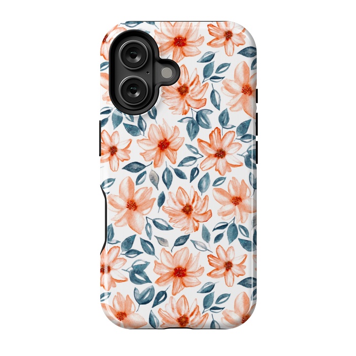 iPhone 16 StrongFit Orange & Navy Watercolor Floral  by Tigatiga