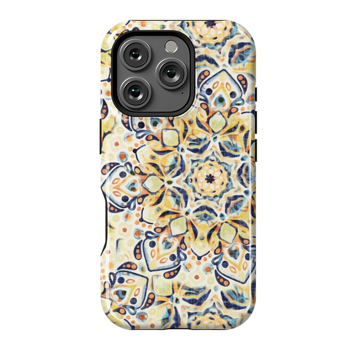 iPhone 16 Pro StrongFit Stained Glass Mandala - Mustard Yellow & Navy  by Tigatiga