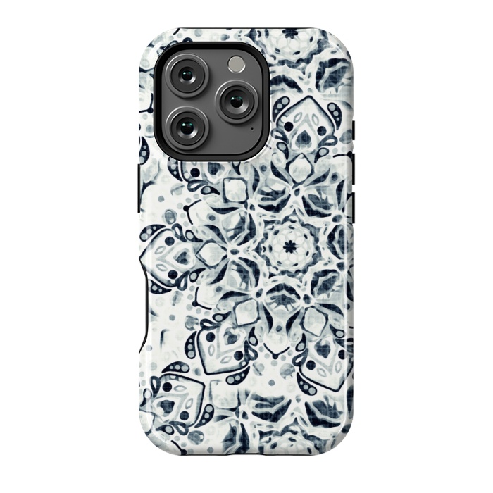 iPhone 16 Pro StrongFit Stained Glass Mandala - Navy & White  by Tigatiga