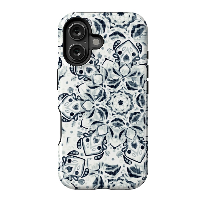 iPhone 16 StrongFit Stained Glass Mandala - Navy & White  by Tigatiga