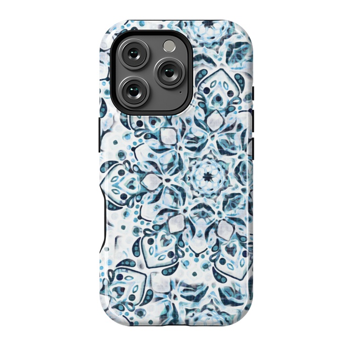 iPhone 16 Pro StrongFit Stained Glass Mandala - Aqua Snowflake  by Tigatiga