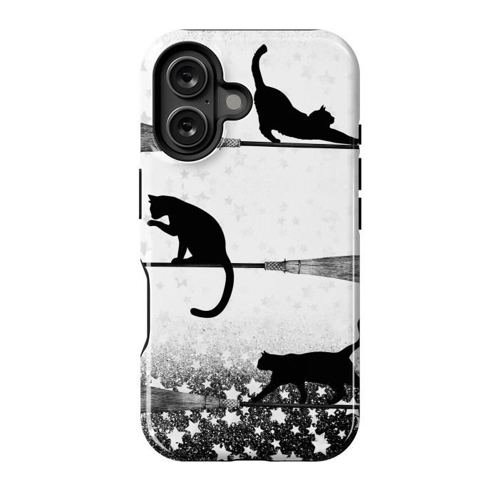 iPhone 16 StrongFit black cats flying on witch brooms by Oana 