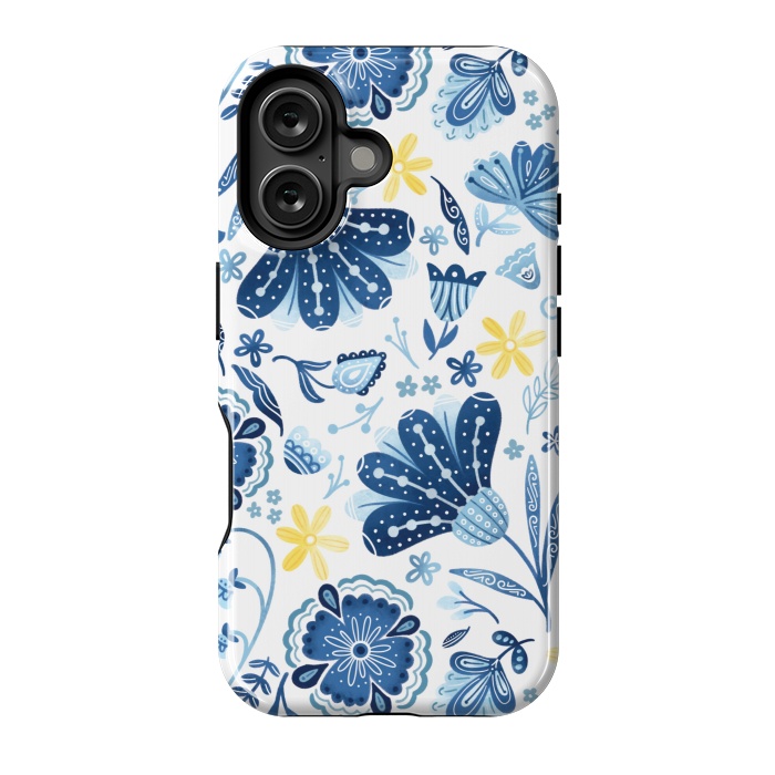 iPhone 16 StrongFit Intricate Blue Floral by Noonday Design