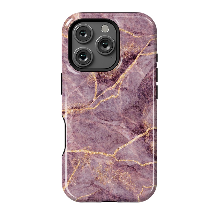 iPhone 16 Pro StrongFit Pink Marble with Gold fake Glitter by ArtsCase